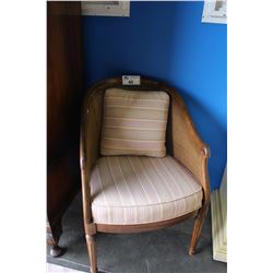 PAIR OF TRADITIONAL PEACH PIN STRIPED ACCENT CHAIRS