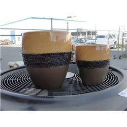 2PC CERAMIC PLANTER SET 2 TONE WITH ROPE CORD ACCENT