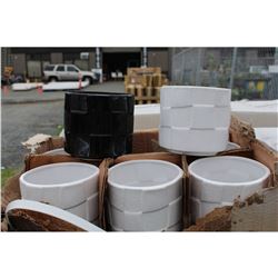 ONE BOX OF 12 SMALL CERAMIC PLANTERS (6 WHITE, 6 BLACK PER BOX)