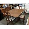 Image 1 : ANTIQUE WALNUT DROP SIDE DINING TABLE WITH 3 MATCHING CHAIRS AND ONE MISMATCHED DUNCAN PFIEFF CHAIR