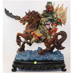 HANDPAINTED 24" LOYALTY WARRIOR RIDING ON HORSEBACK, MADE WITH POLYRESIN