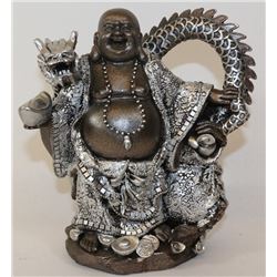 POLYRESIN HAPPY BUDDHA W/ DRAGON STATUE