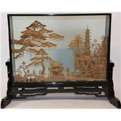 HAND CARVED CHINESE CORK SCULPTURE SHADOW BOX