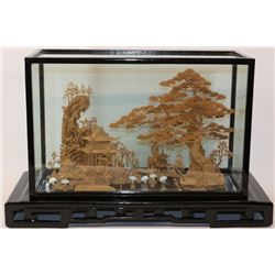 CHINESE CORK SCULPTURE SHADOW BOX