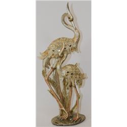 POLYRESIN MOTHER & CHILD HERON BIRD STATUE WITH METALLIC FINISH