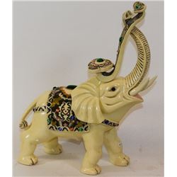 IVORY RESIN THAI ELEPHANT  W/ MULTI COLOR  JEWELS