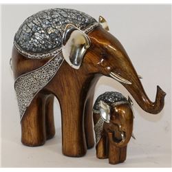 PAIR OF MOTHER AND CHILD  ELEPHANT WITH GLASS DECORATION