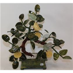 HAND CARVED JADE STONE TREE WITH GOOD WEALTH SYMBOLS