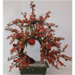 HAND CARVED JADE STONE PEACH TREE