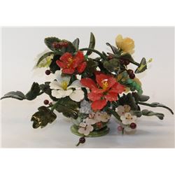 HAND CARVED JADE STONE MULTI-COLOR CENTER PIECE FLOWER ARRANGEMENT