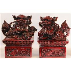 PAIR OF LION FOR PROTECTION  (FUJIN  STYLE), POLYRESIN