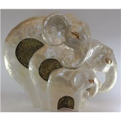 ELEPHANT FAMILY , POLYRESIN WITH MOTHER OF PEARL SHELL FINISH