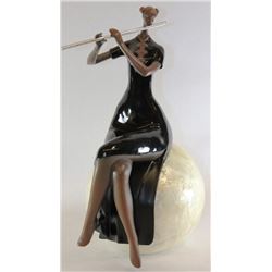 POLYRESIN LADY PLAYING FLUTE STATUE