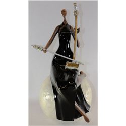 POLYRESIN LADY PLAYING  ERHU STATUE