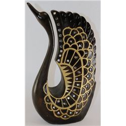 POLYRESIN SWAN FIGURINE WITH GOLD TRIM