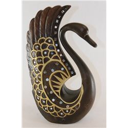 POLYRESIN SWAN  FIGURINE WITH GOLD TRIM