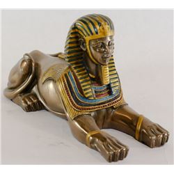EGYPTIAN SPHINX STATUE, POLYRESIN BODY WITH BRASS POWDER FINISH