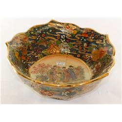 HAND PAINTED CHINESE SATSUMA LOTUS BOWL, PORCELAIN
