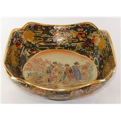 HAND PAINTED CHINESE SATSUMA SQUARE BOWL, PORCELAIN