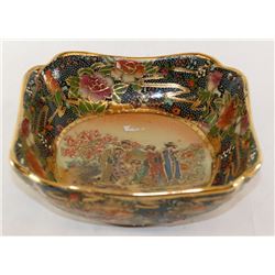HAND PAINTED CHINESE SATSUMA SQUARE BOWL, PORCELAIN