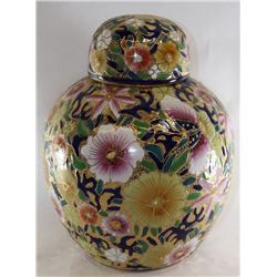 HAND PAINTED CLOISONNE PORCELAIN 11" GINGER JAR
