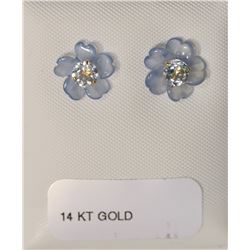 14KT GOLD AQUAMARINE & CHALCEDONY EARRINGS