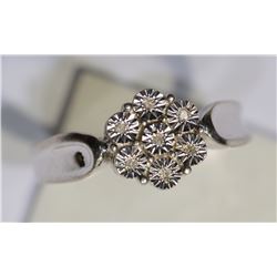 ONE STERLING SILVER DIAMOND CLUSTER RING
