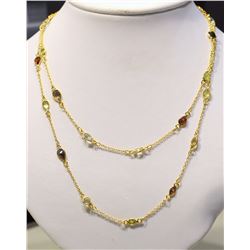 STERLING SILVER GOLD PLATED GEMSTONE NECKLACE