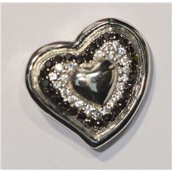 STERLING SILVER BLACK & WHITE CUBIC HEART PENDANT