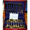 Image 1 : 63 PCS GOLD COLORED FLATWARE IN WOOD CASE