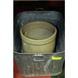2 AND 3 GALLON CROCKS WITH WASHTUB