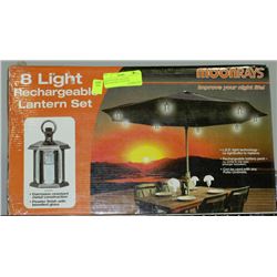 BOX OF 8 NEW LED PATIO RECHARGABLE LIGHT SET