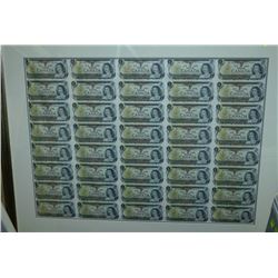 FRAMED UNCUT SHEET OF 40 UNC 1973 CANADIAN 1