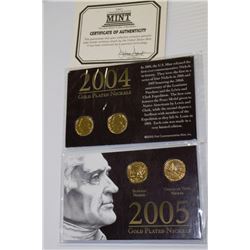 2 SETS OF 2 2004-2005 U.S. GOLD PLATED NICKELS
