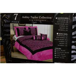 ASHLEY TAYLOR BLACK AND GREY COLLECTION QUEEN SIZE 7PC. BED