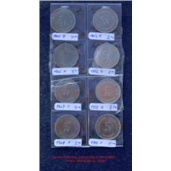 8 GERMAN 5 PFENNIG COINS 1905-1914