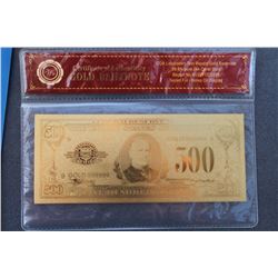 U.S. .999 PURE 24K GOLD FOIL 500 DOLLAR BANKNOTE