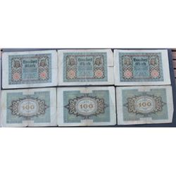 SIX 1920 GERMAN 100 MARK BANKNOTES
