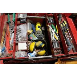 LARGE RED METAL TOOL BOX WITH CONTENTS