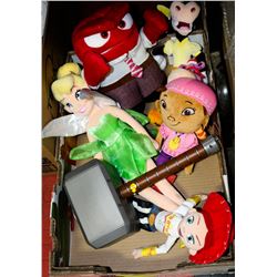 BOX OF STUFFED ANIMALS WITH THOR ANIMATED HAMMER