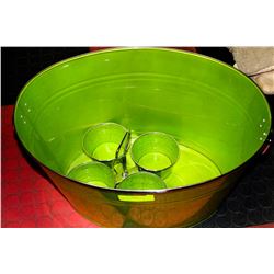 GREEN METAL BEER TUB WITH DIP CONTAINERS