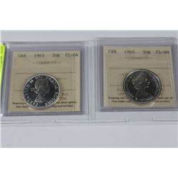 1963-65 NON CIRC ISSUE ICCS CERT PROOF 50 CENTS X2