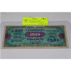 WWII 1944 FRANCE ALLIED MILITARY CURRENCY 50 FRANC