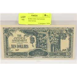 GEM UNC WWII 1943 JAPANESE INVASION $10 NOTE