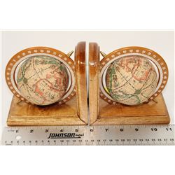 PAIR OF WOOD WORLD GLOBE BOOKENDS