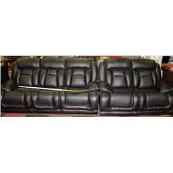 NEW BLACK PERFORATED LEATHER RECLINING SOFA W LOVE