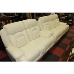 NEW WHITE PERFORATED LEATHER RECLINING SOFA W LOVE