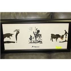 WOOD FRAMED BLACK & WHITE PICASSO PRINT-
