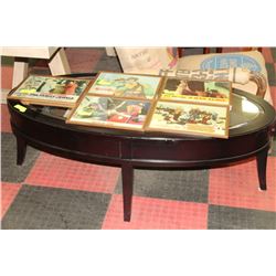 DARK TONE MIRROR TOP OVAL COFFEE TABLE W/ DRAWERS