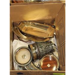 ESTATE BOX OF MISC SILVERPLATED TRAYS AND MISC